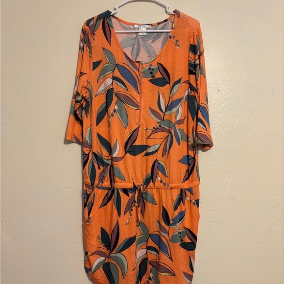 Orange Leaf Print Mini Dress - Picture 1 of 7